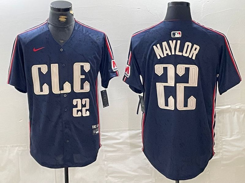 Men Cleveland Indians #22 Naylor Blue City Edition Nike 2024 MLB Jersey style 5